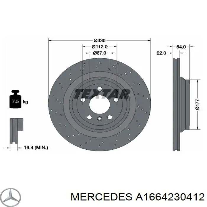 A1664230412 Mercedes Disco do freio traseiro