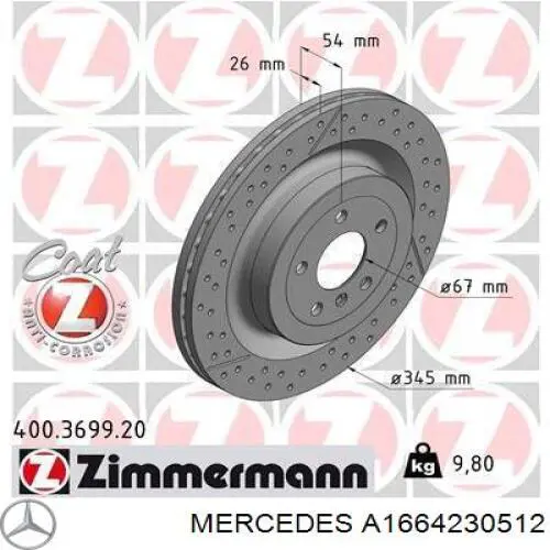 Disco do freio traseiro Mercedes A1664230512 preço, a partir de 128,32 USD