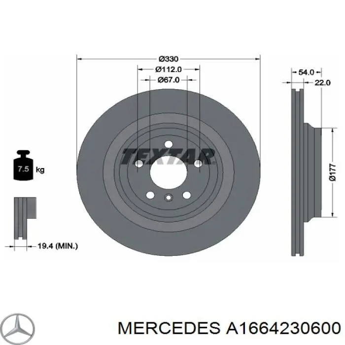 A1664230600 Mercedes Disco do freio traseiro