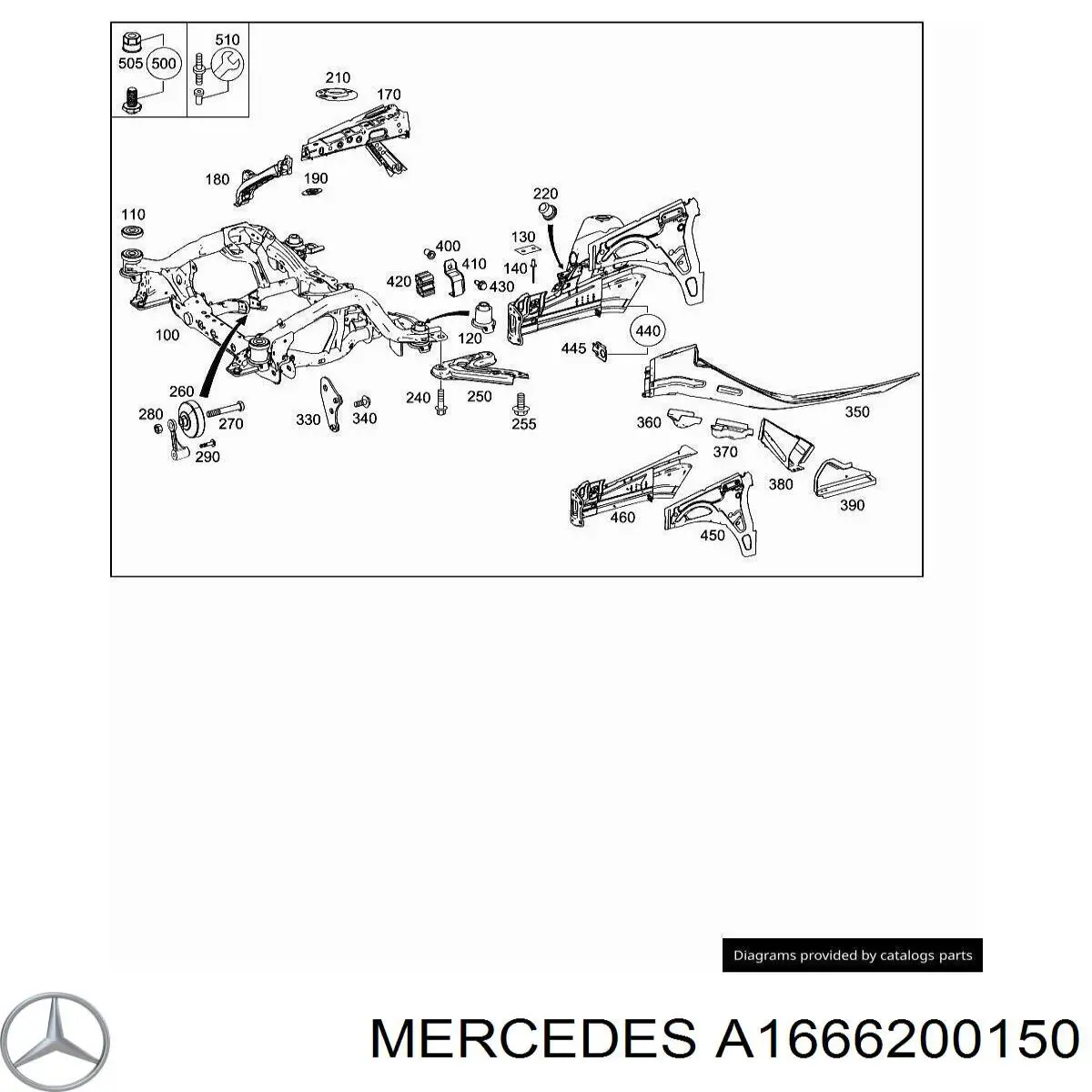 A1666200150 Mercedes Longarina de chassi dianteira esquerda
