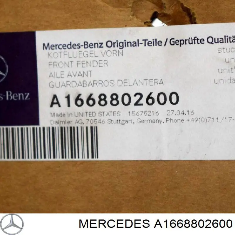 A1668802600 Mercedes Pára-lama dianteiro direito