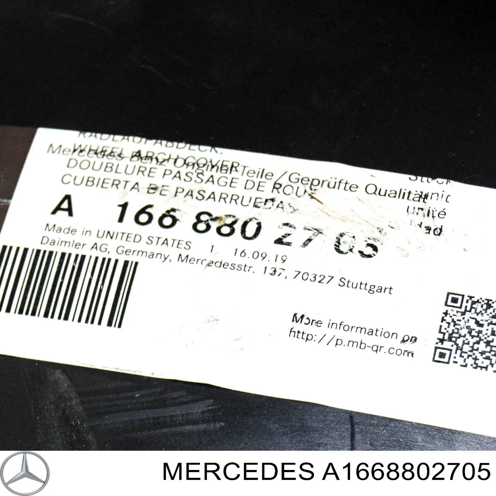 A1668802705 Mercedes Guarda-barras direito dianteiro do pára-lama dianteiro