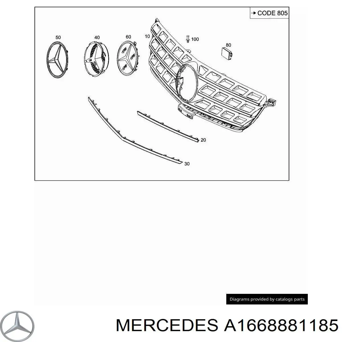 A1668881185 Mercedes Moldura superior de grelha do radiador