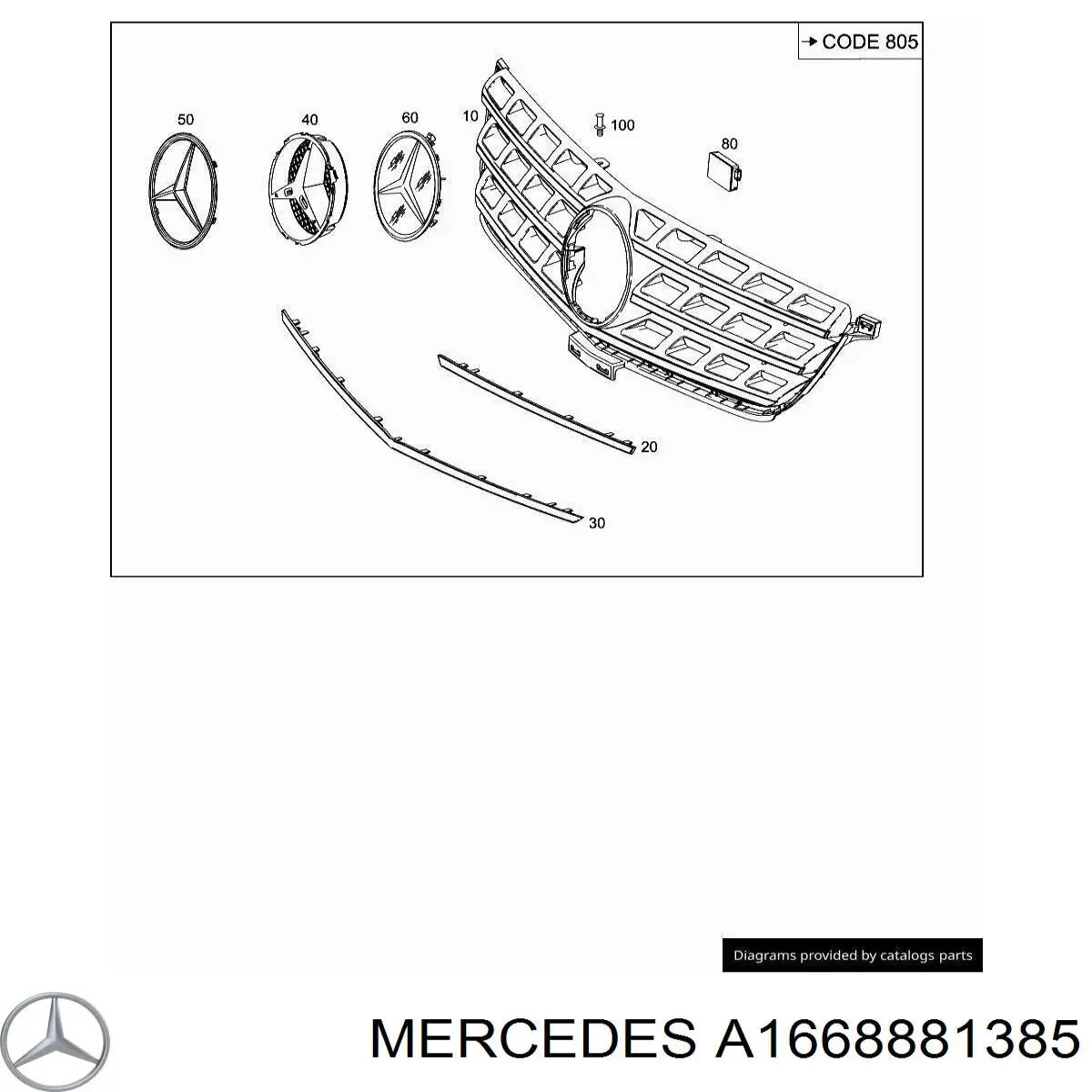 A1668881385 Mercedes Moldura de grelha do radiador esquerdo