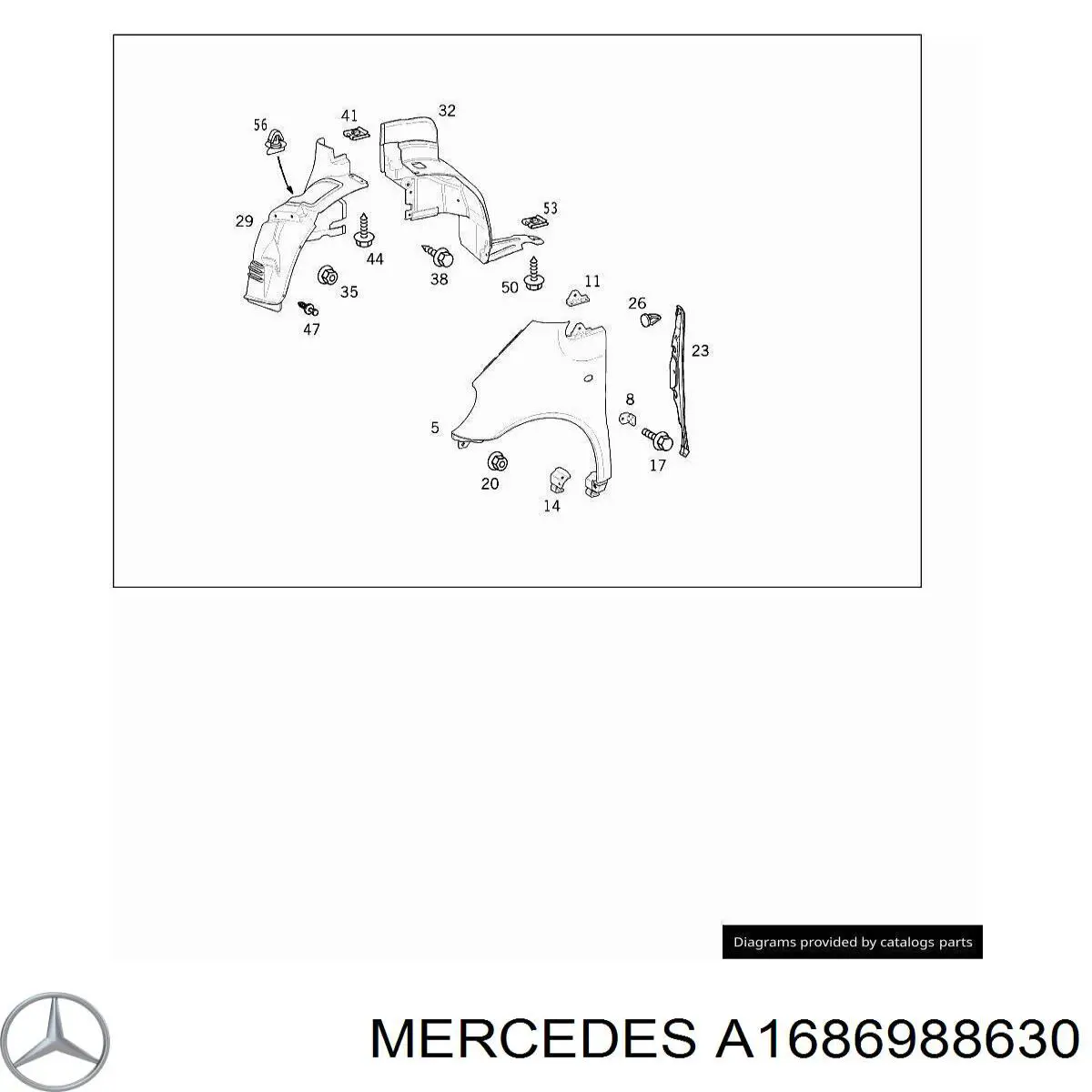 Compre A1686988630 Mercedes Guarda-barras direito traseiro do pára-lama dianteiro