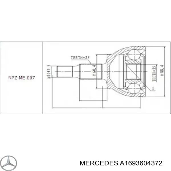 A1693604372 Mercedes Semieixo (acionador) dianteiro esquerdo
