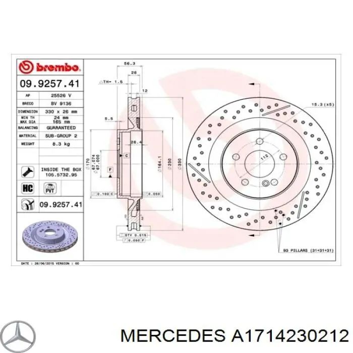 A1714230212 Mercedes Disco do freio traseiro