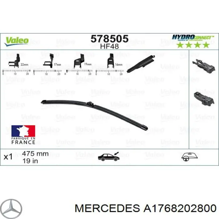 Compre A1768202800 Mercedes Limpa-pára-brisas do pára-brisas, kit de 2 un.