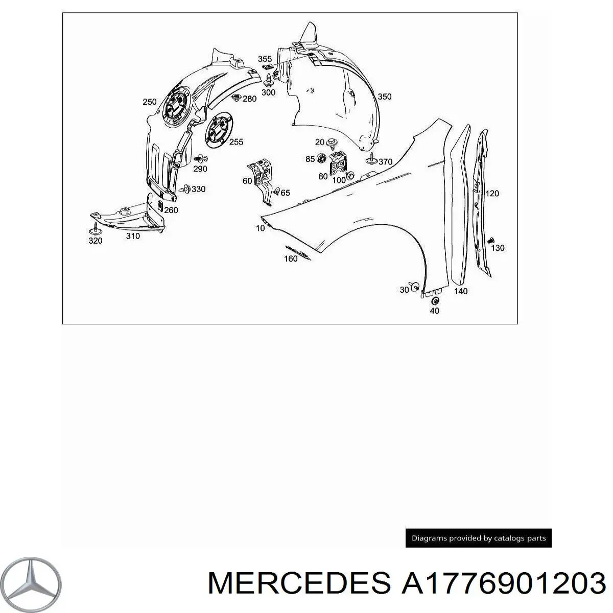 Guarda-barras direito do pára-lama dianteiro para Mercedes A  W177