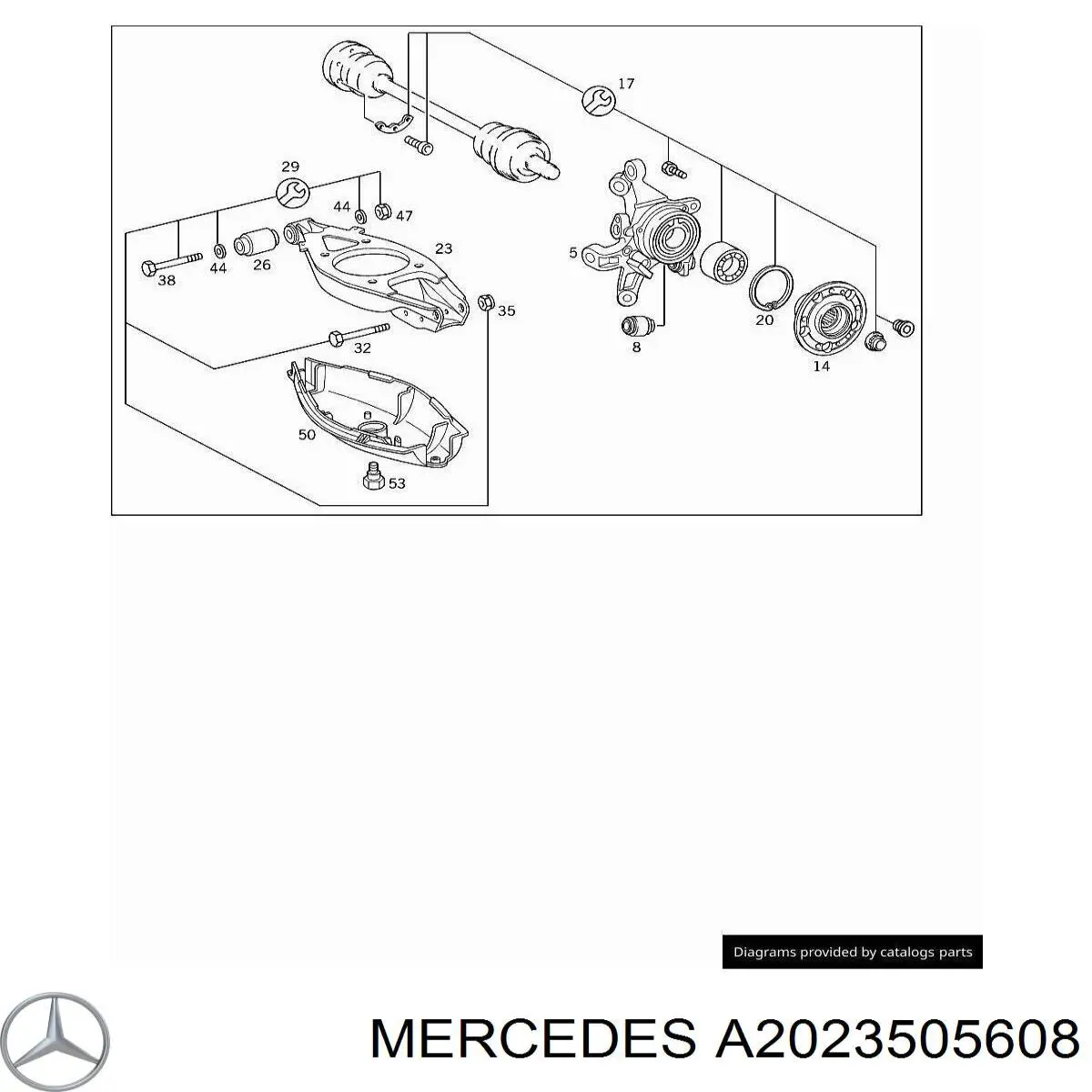 Pino moente (extremidade do eixo) traseiro esquerdo Mercedes 2023509408 preço, a partir de 122,58 USD