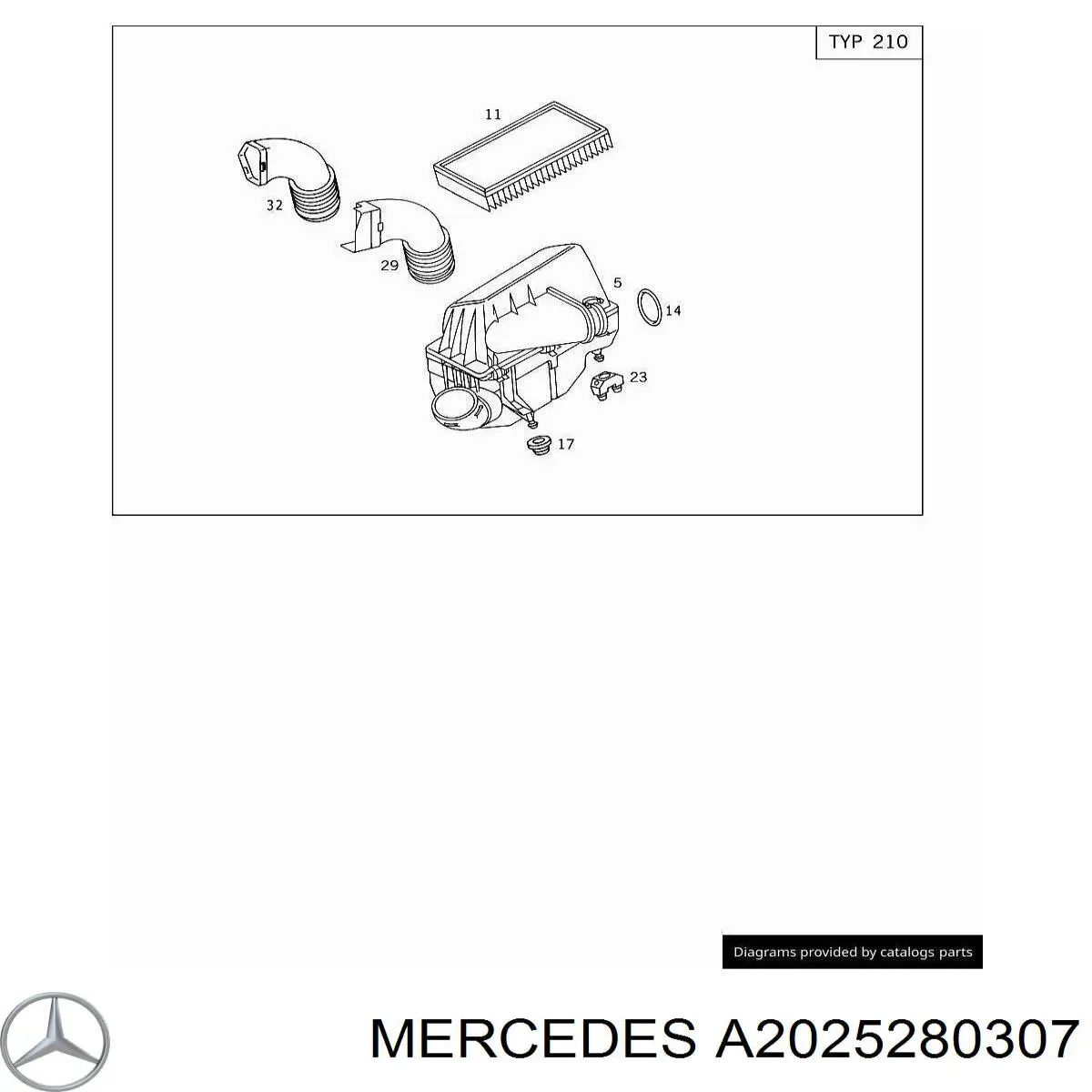 A2025280307 Mercedes Cano derivado de ar, entrada de filtro de ar