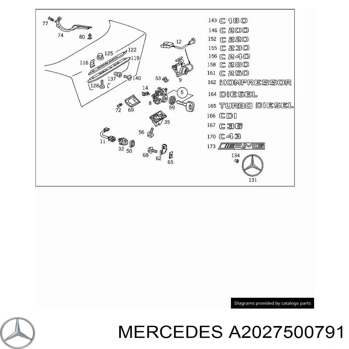 A2027500791 Mercedes Fecho de tampa de porta-malas (de 3ª/5ª porta traseira)