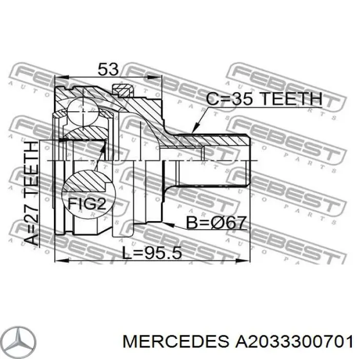 Semieixo (acionador) dianteiro esquerdo Mercedes A2033300701 preço, a partir de 163,09 USD
