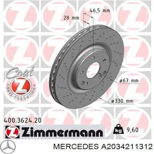 Compre A2034211312 Mercedes Disco do freio dianteiro