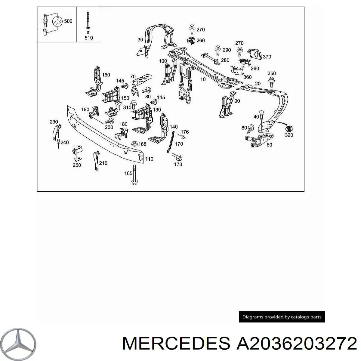 Compre A2036203272 Mercedes Suporte direito do radiador (painel de montagem de fixação das luzes)