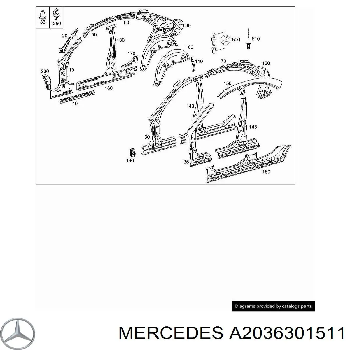 A2036301511 Mercedes Montante central esquerdo de carroçaria