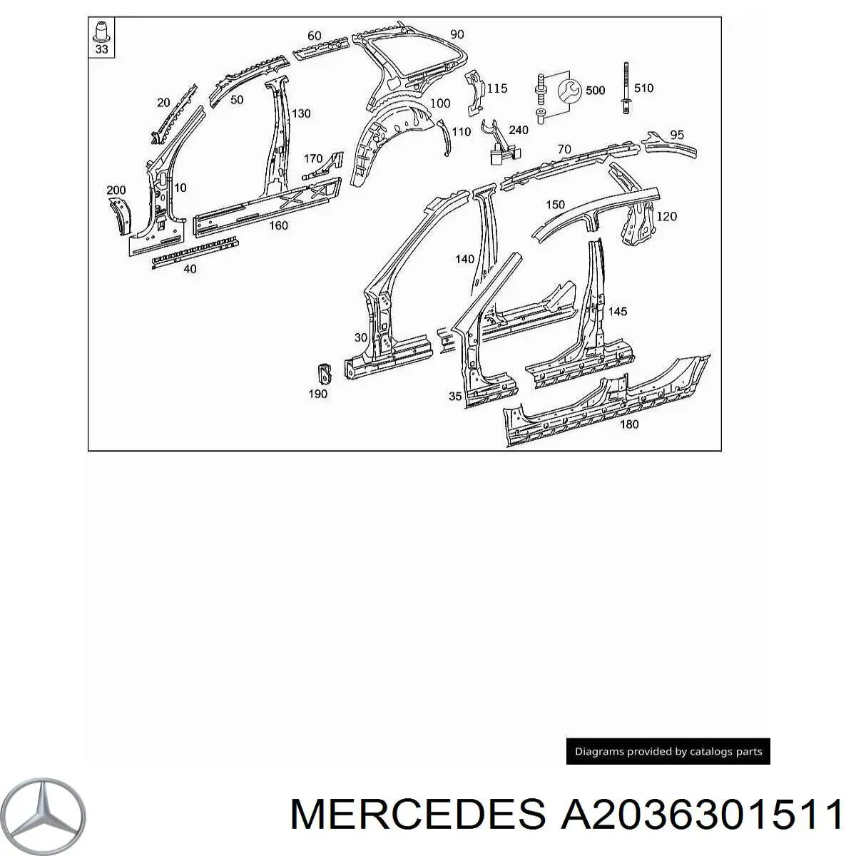 Montante central esquerdo de carroçaria Mercedes A2036301511 preço, a partir de 2066,45 USD