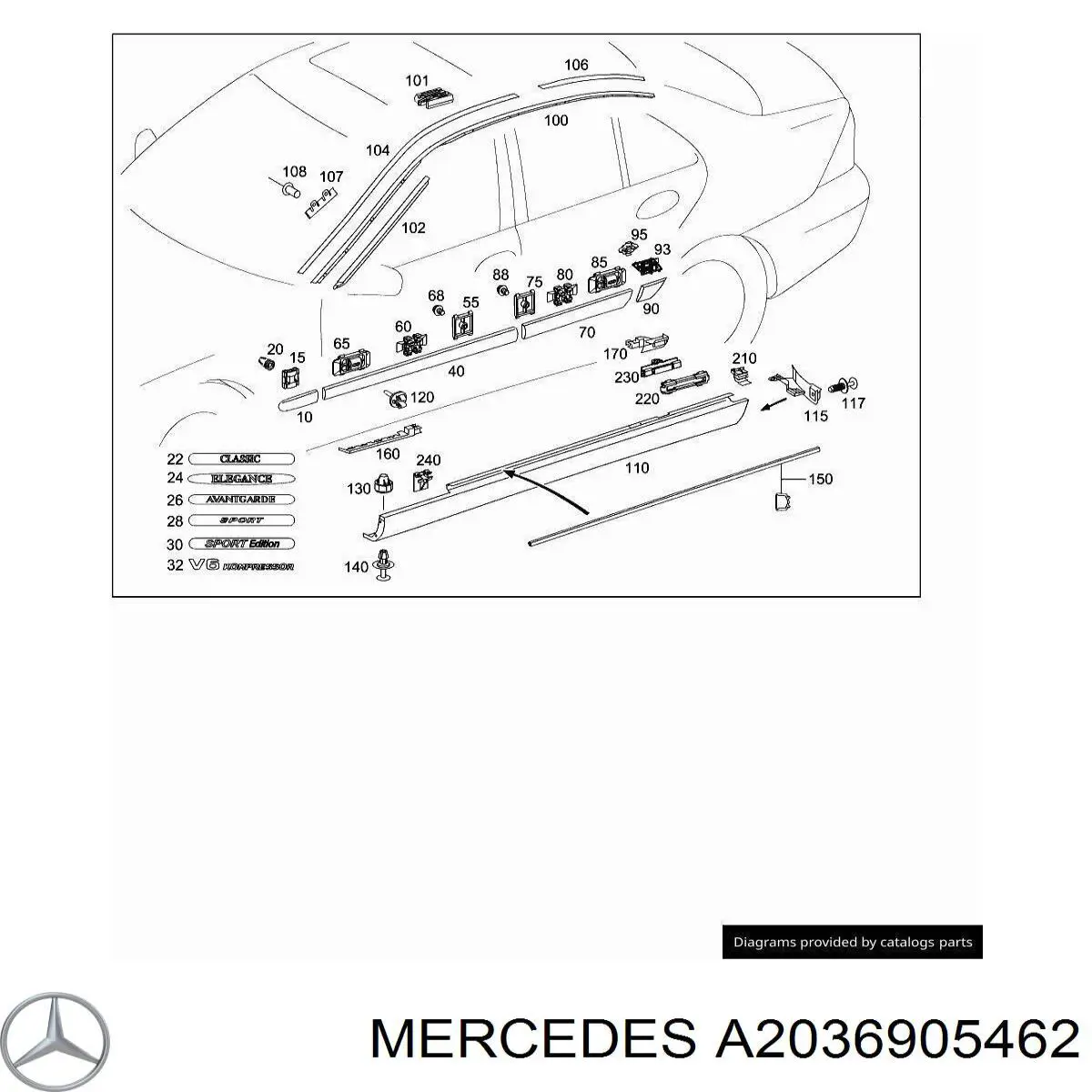 Compre A2036905462 Mercedes Moldura do pára-lama traseiro direito