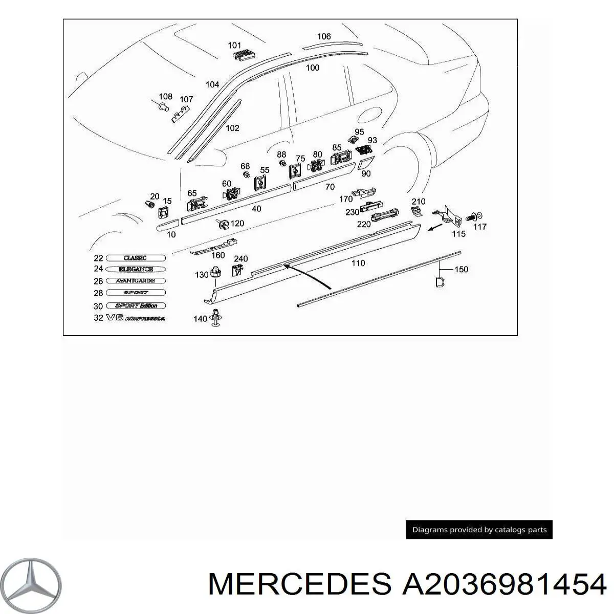A2036981454 Mercedes Placa sobreposta (moldura) externa direita de acesso