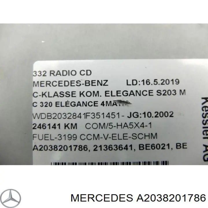 Aparelhagem de som (rádio AM/FM) Mercedes A2038201786 preço, a partir de 89,51 USD