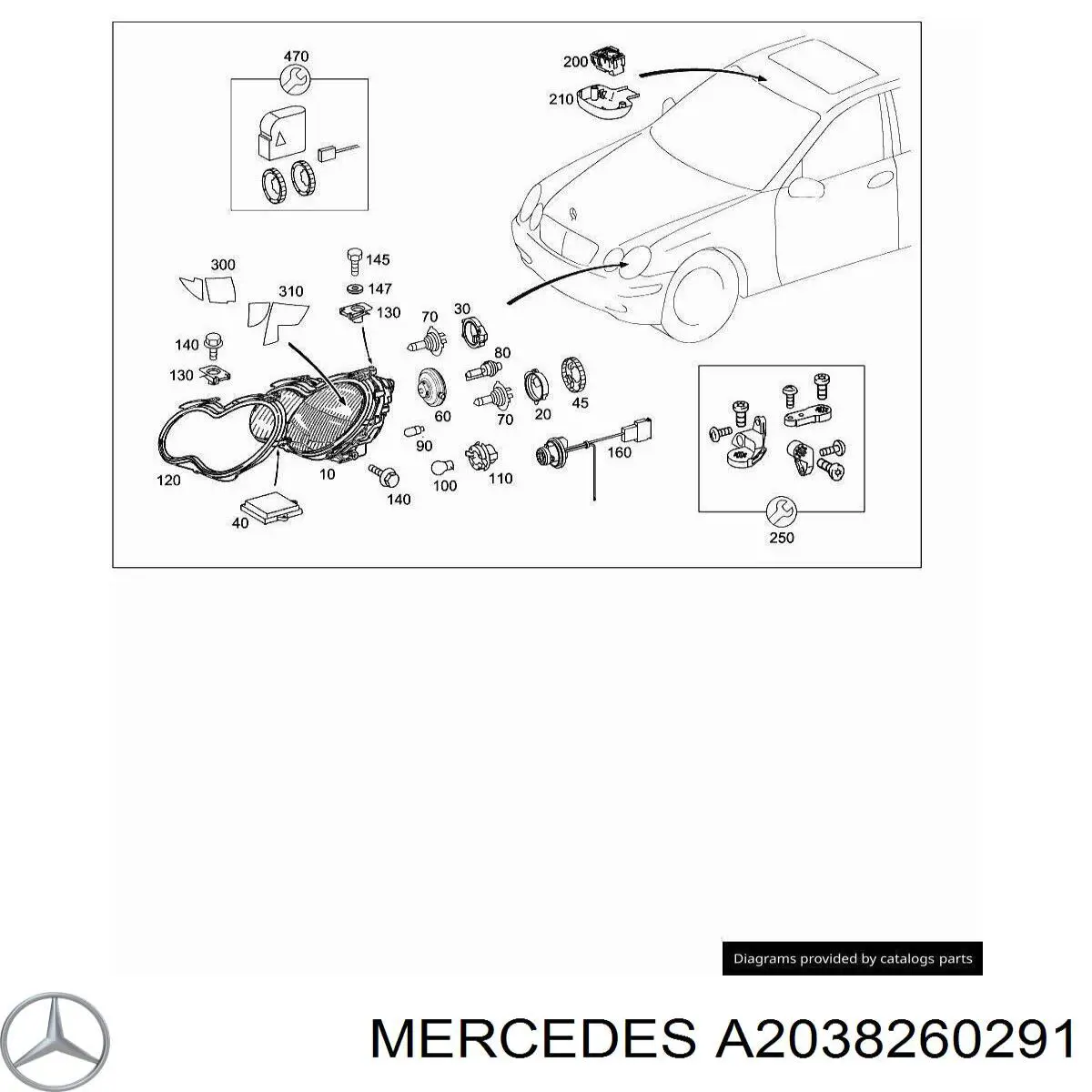 A2038260291 Mercedes Bucim de vidro da luz direita