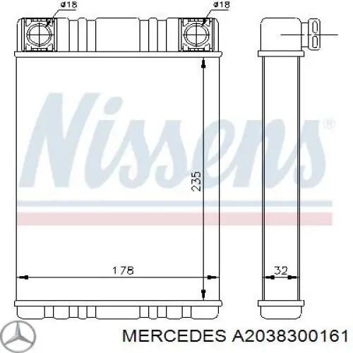 Radiador de forno (de aquecedor) Mercedes A2038300161 preço, a partir de 33,07 USD