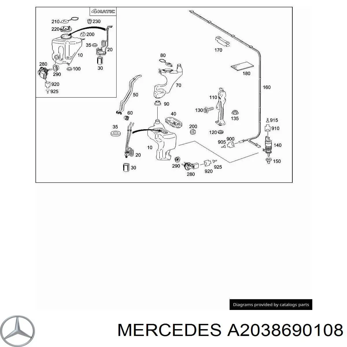 Tampa de tanque de fluido para lavador A2038690108 Mercedes