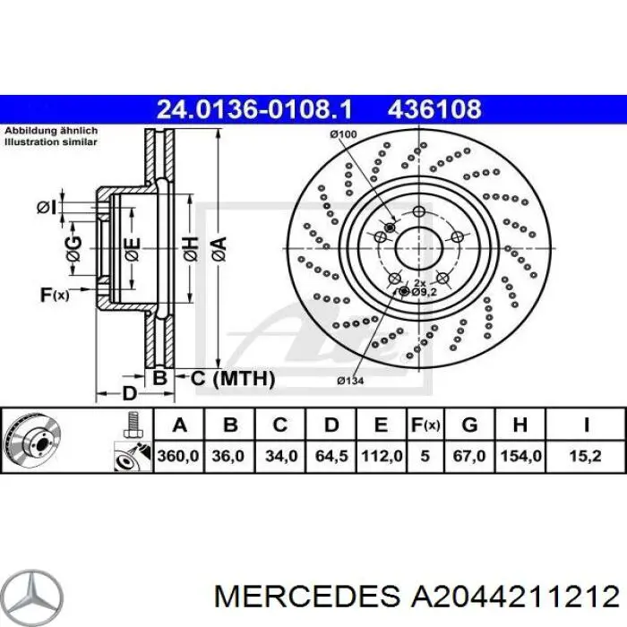 Compre A2044211212 Mercedes Disco do freio dianteiro