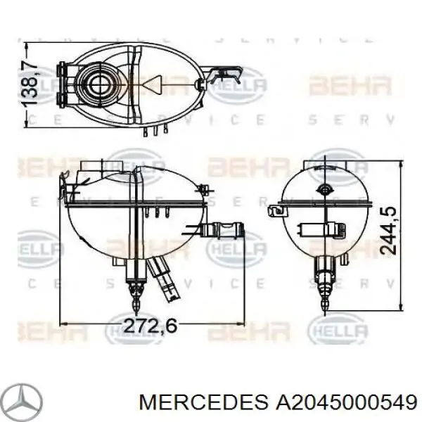 A2045000549 Mercedes Tanque de expansão do sistema de esfriamento