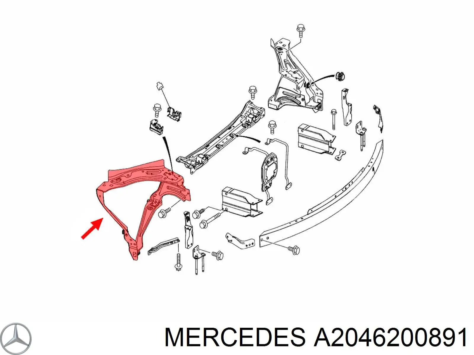 Suporte direito do radiador (painel de montagem de fixação das luzes) Mercedes A2046200891 preço, a partir de 90,01 USD