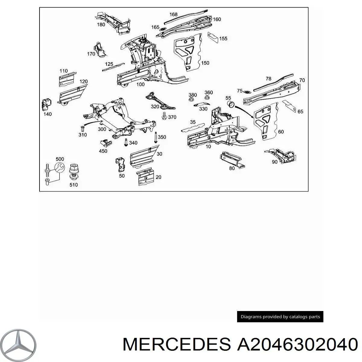 A2046302040 Mercedes Reforço do para-lama dianteiro direito