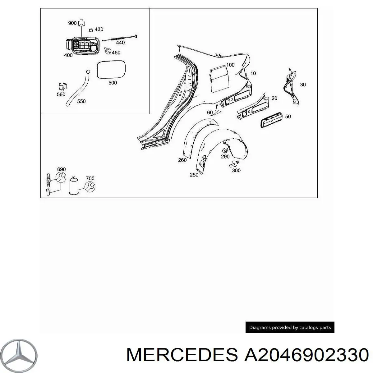 A2046902330 Mercedes Guarda-barras do pára-lama traseiro esquerdo