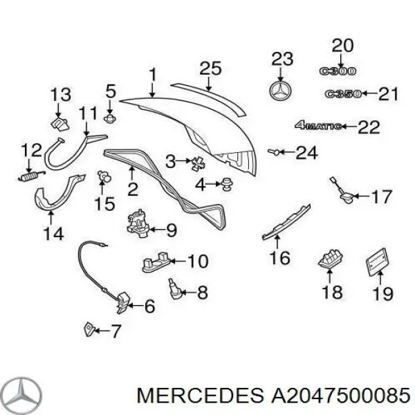 A2047500085 Mercedes Fecho de tampa de porta-malas (de 3ª/5ª porta traseira)