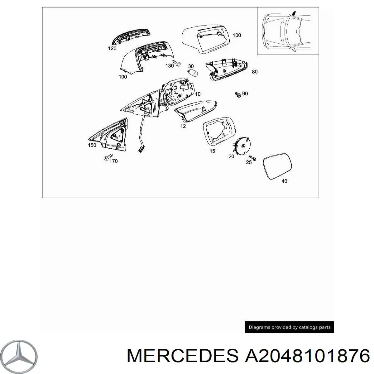 A2048101876 Mercedes Espelho de retrovisão direito