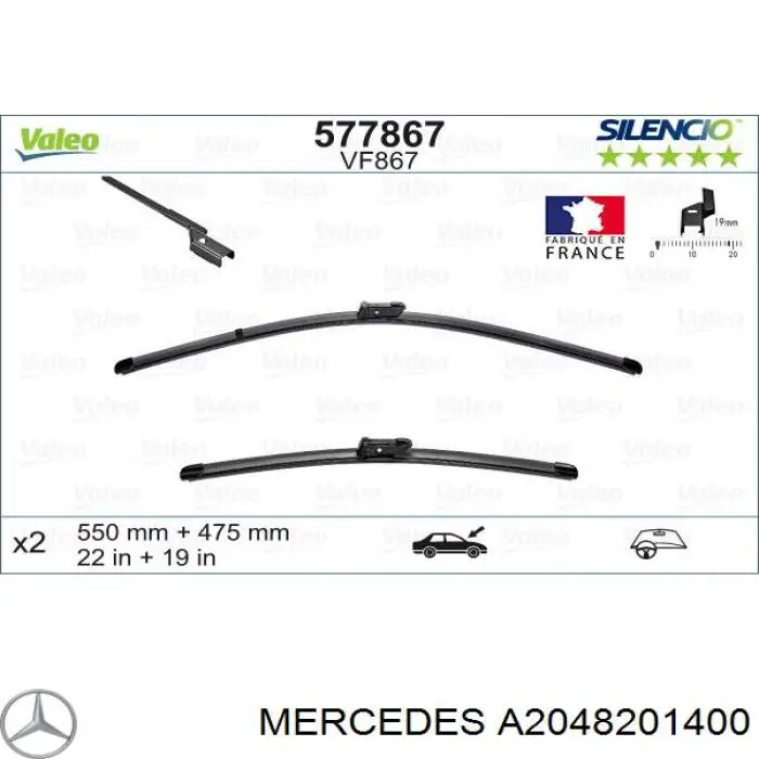 A2048201400 Mercedes Limpa-pára-brisas do pára-brisas, kit de 2 un.