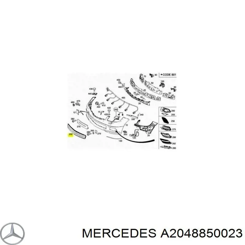 Compre A2048850023 Mercedes Grelha central do pára-choque dianteiro