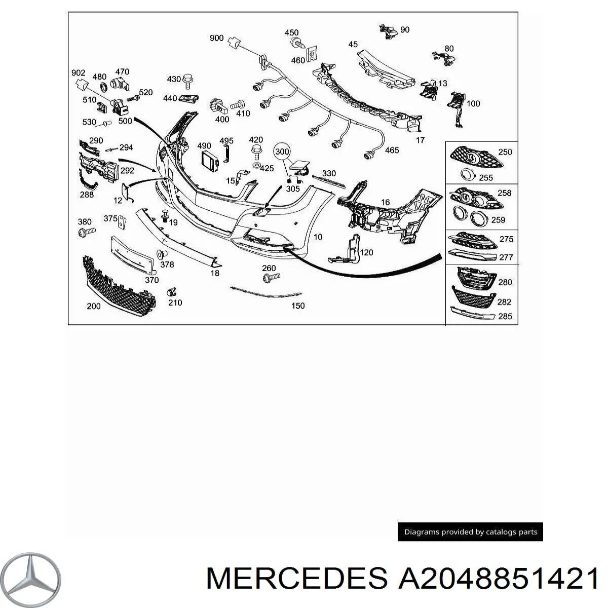 A2048851421 Mercedes Moldura central do pára-choque traseiro