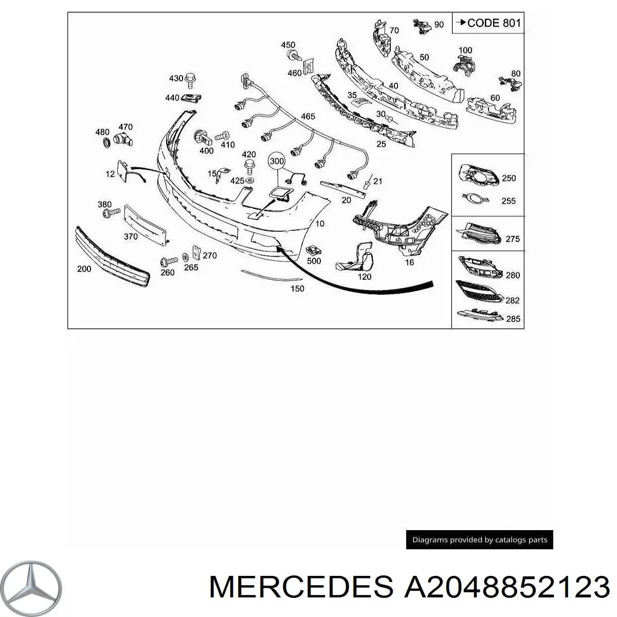 Grelha central do pára-choque dianteiro Mercedes A2048852123 preço, a partir de 55,45 USD