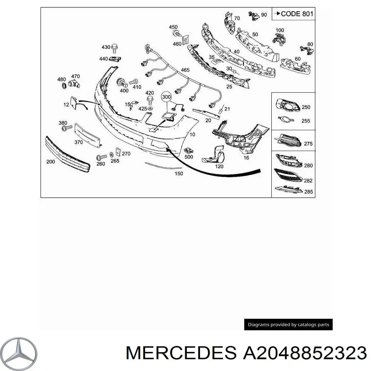 Grelha direita do pára-choque dianteiro Mercedes A2048852323 preço, a partir de 37,70 USD