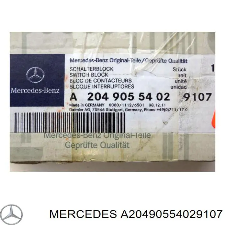 A20490554029107 Mercedes Unidade de botões dianteira esquerda de controlo de elevador de vidro