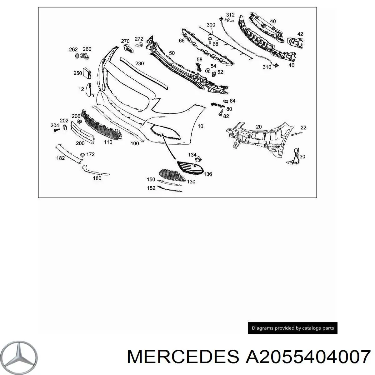 A205540400764 Mercedes Cabo (fio) de sensor de estacionamento do pára-choque dianteiro
