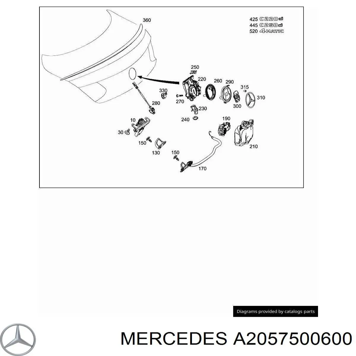 Fecho de tampa de porta-malas (de 3ª/5ª porta traseira) Mercedes A2057500600 preço, a partir de 163,45 USD