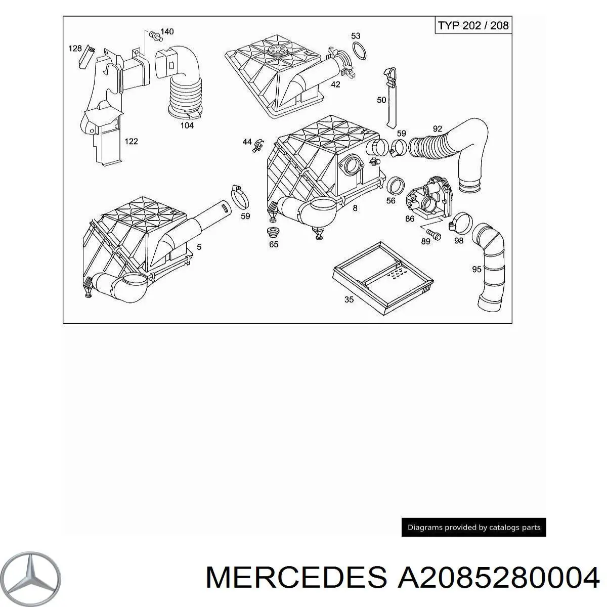 A2085280004 Mercedes Tomada de ar de filtro de ar