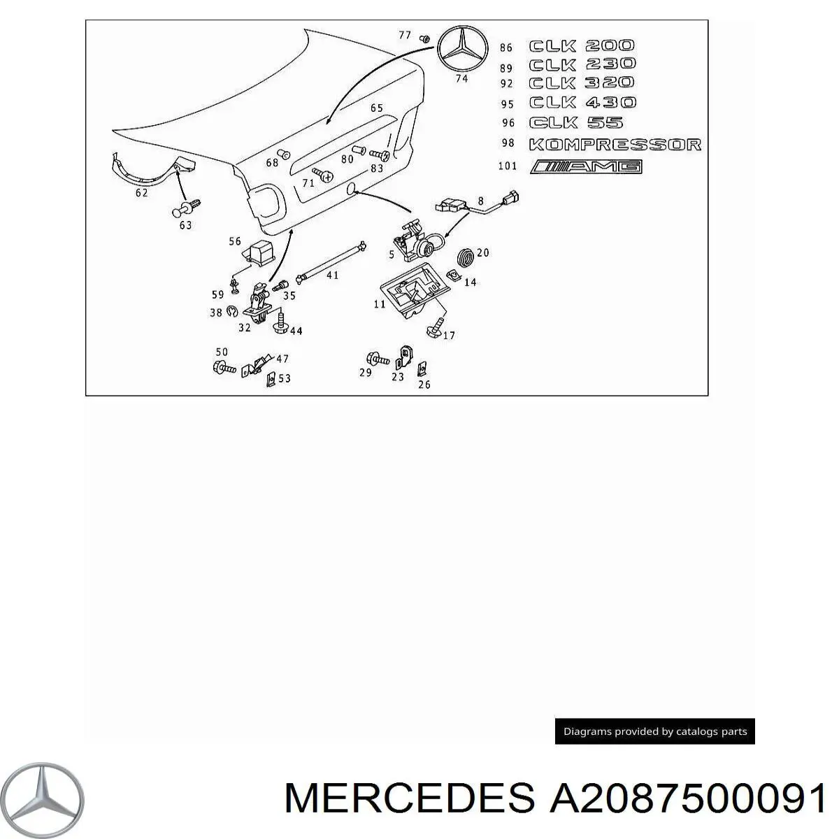 Fecho de tampa de porta-malas (de 3ª/5ª porta traseira) Mercedes A2087500091 preço, a partir de  USD