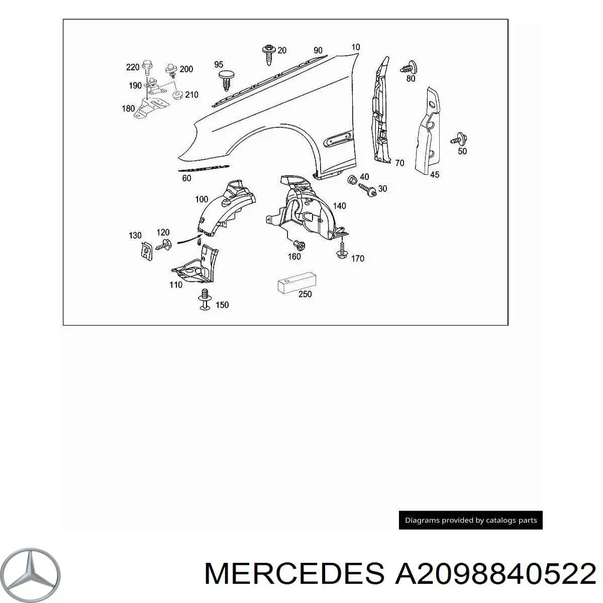 A2098840522 Mercedes Guarda-barras esquerdo do pára-lama dianteiro