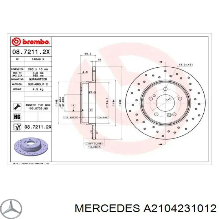 A2104231012 Mercedes Disco do freio traseiro