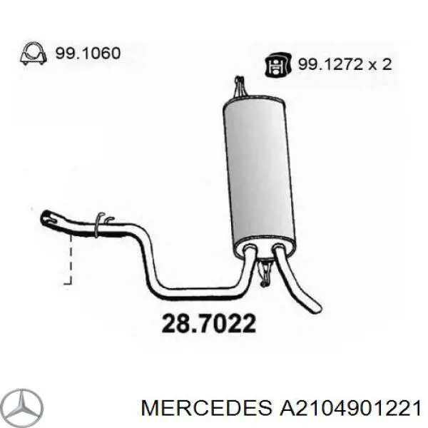 A2104901221 Mercedes Silenciador, parte central e traseira