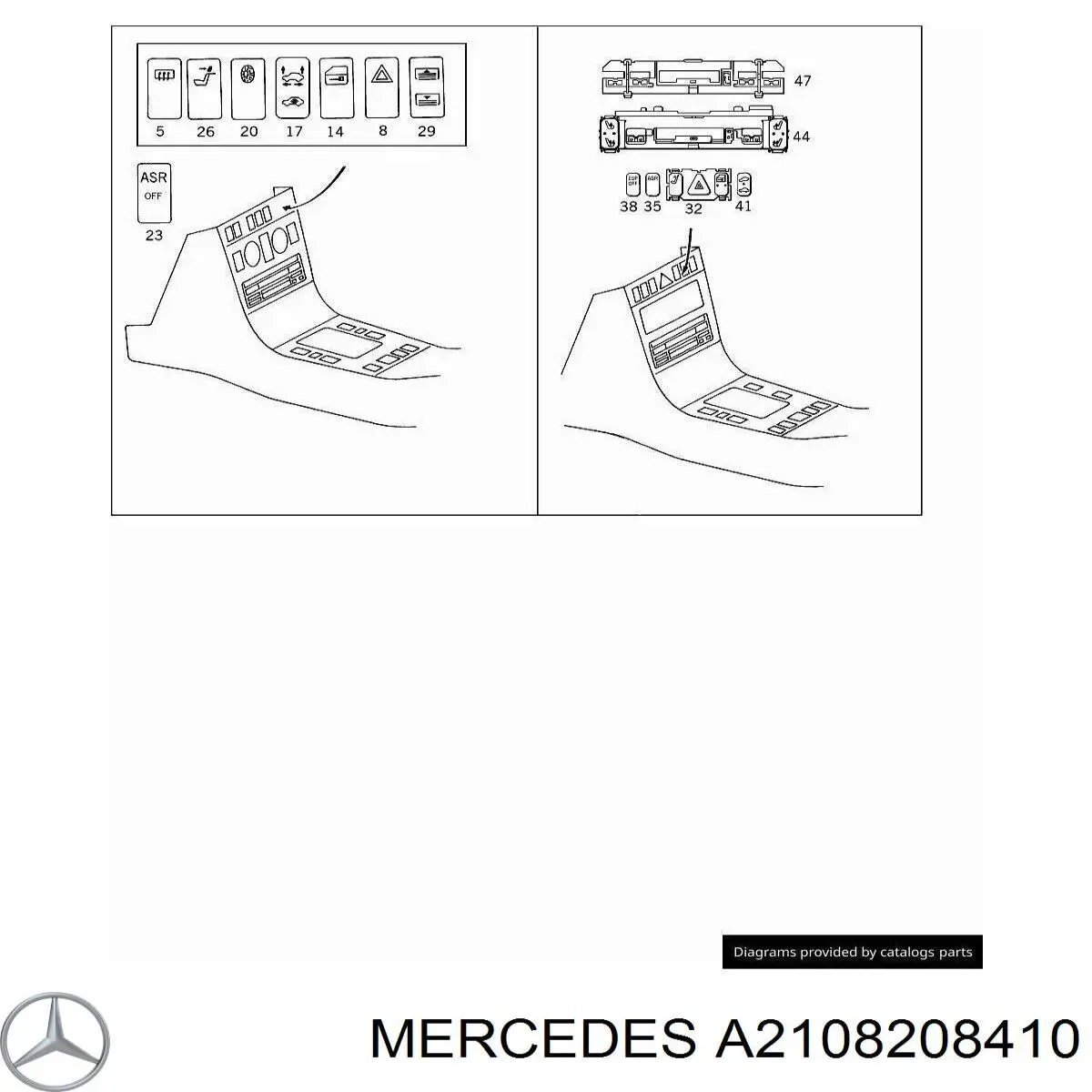 A2108208410 Mercedes Unidade de botões de controlo de elevador de vidro de consola central