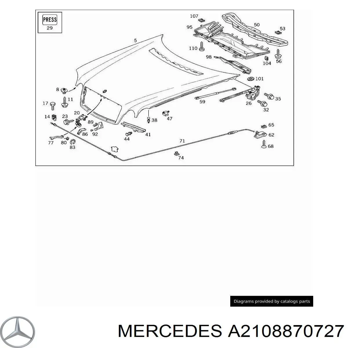 A2108870727 Mercedes Lingueta de abertura da capota