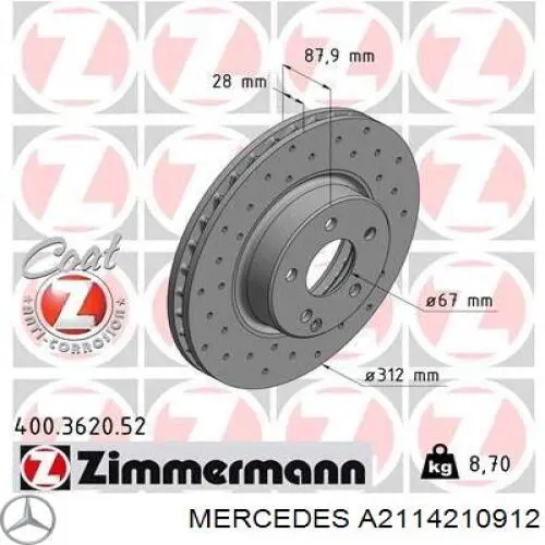 Compre A2114210912 Mercedes Disco do freio dianteiro